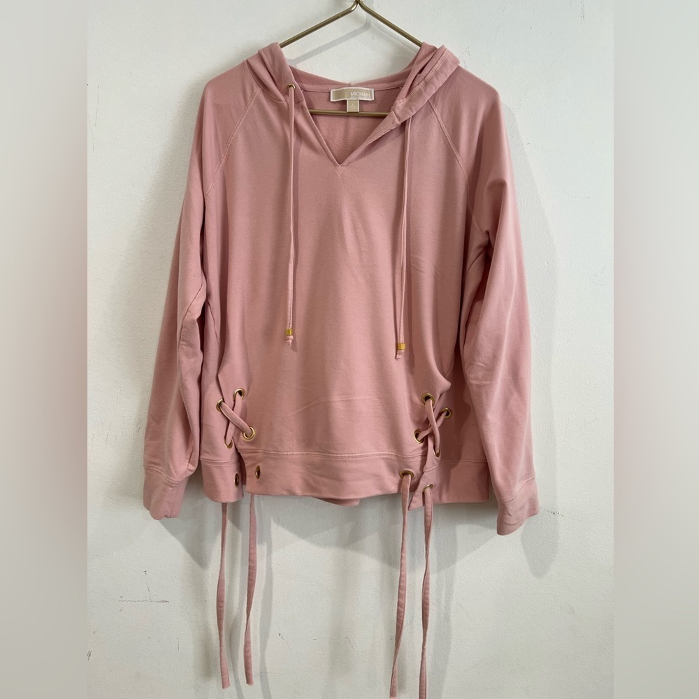 MICHAEL KORS pale pink drawstring hoodie size L